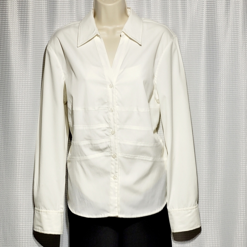 Style & co. White V-neck & Button Long Sleeve Stretch Blouse (16)